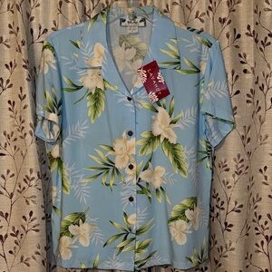 Blue Hawaiian Floral Women's Shirt